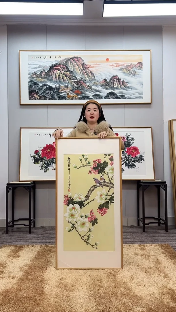 国画手绘玉兰122*62尺寸