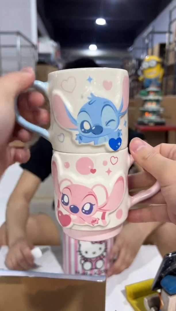 瓷片Q版原盒史迪仔安琪叠叠对杯