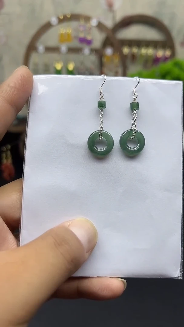 银S925镶嵌翡翠耳饰056