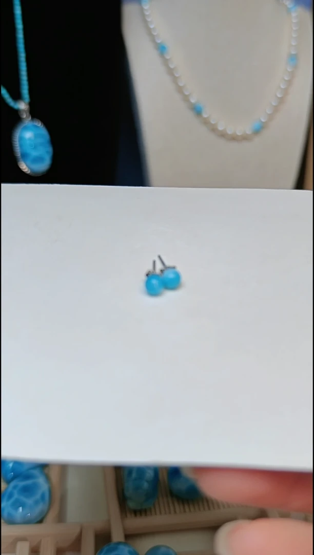 【闪购商品】针钠钙石（海纹石）耳钉银S925镶嵌多样性发一对