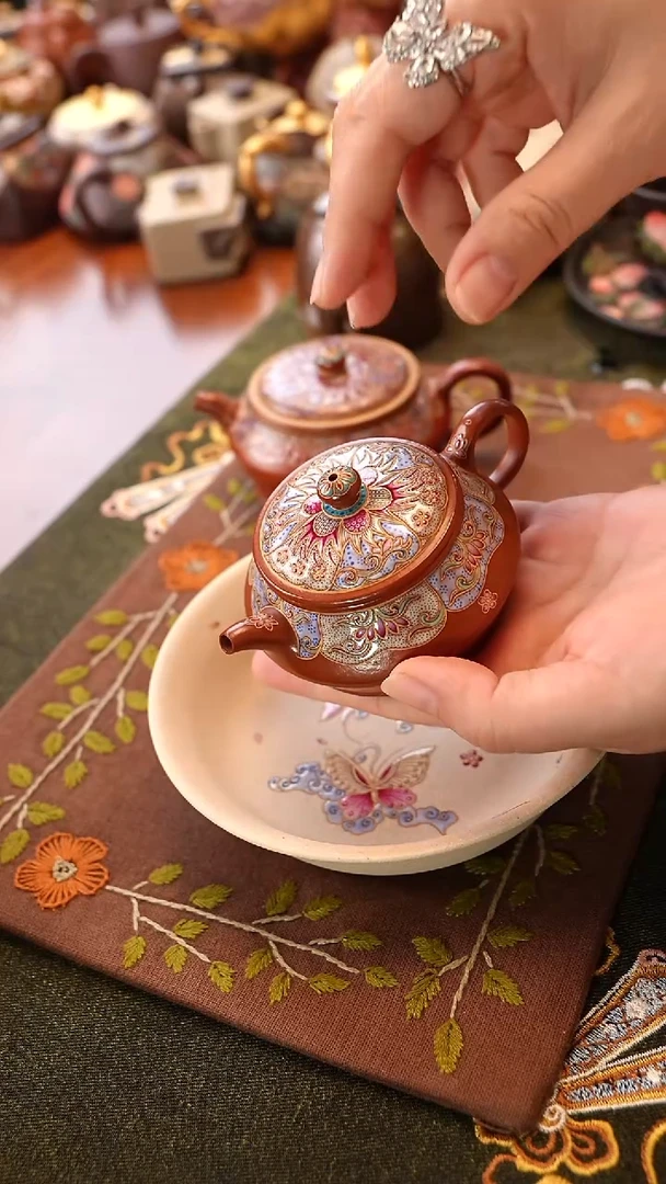 茶壶紫砂珐琅曼殊大红袍