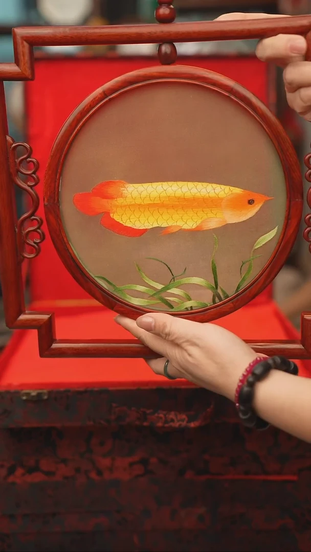 扇子五福架 苏绣双面绣五福架 35乘41