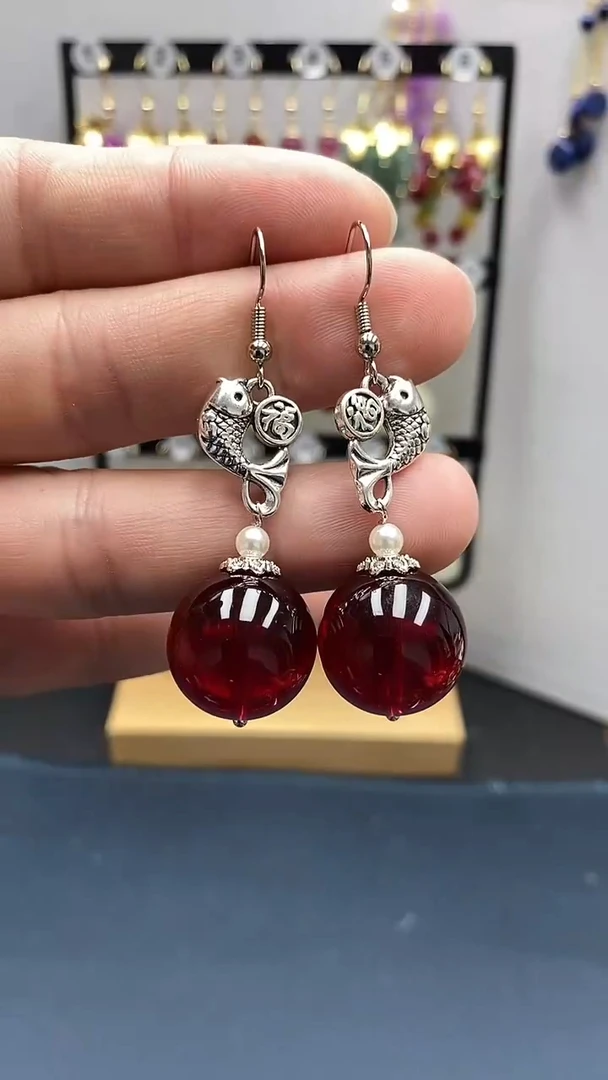【闪购商品】血珀耳饰银S925镶嵌尺寸18mmQ3