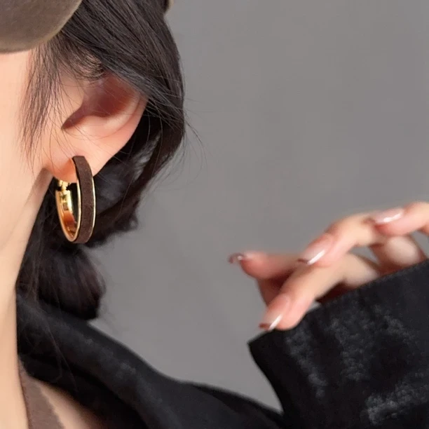 ['双11好物'] 复古瑞丽风小众法式棕咖色耳圈耳环