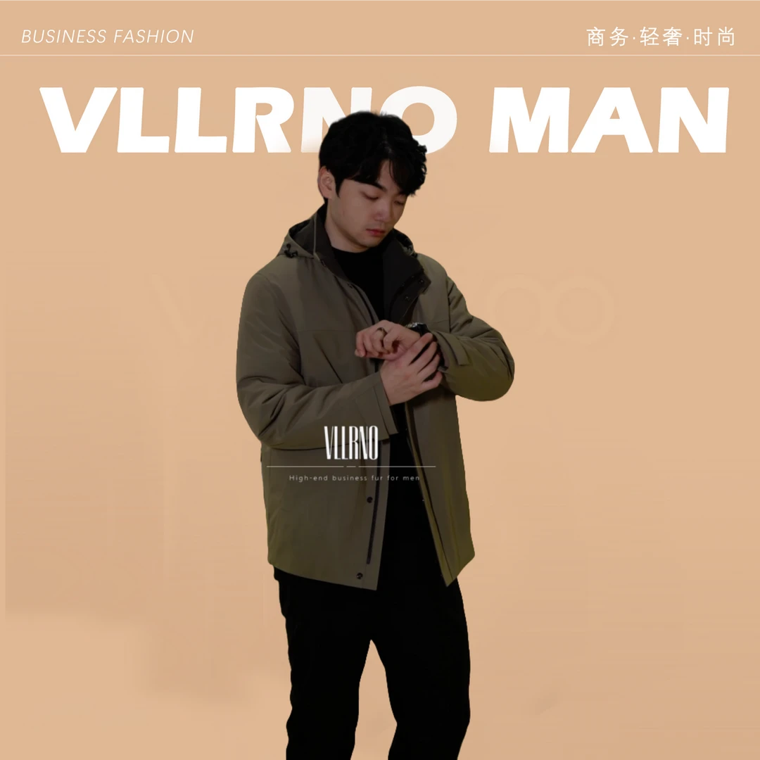 VLLRNO/威尔诺短款水貂毛内胆尼克服男士进口整貂皮草休闲外套