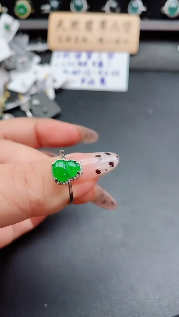 银S925镶嵌戒指翡翠1