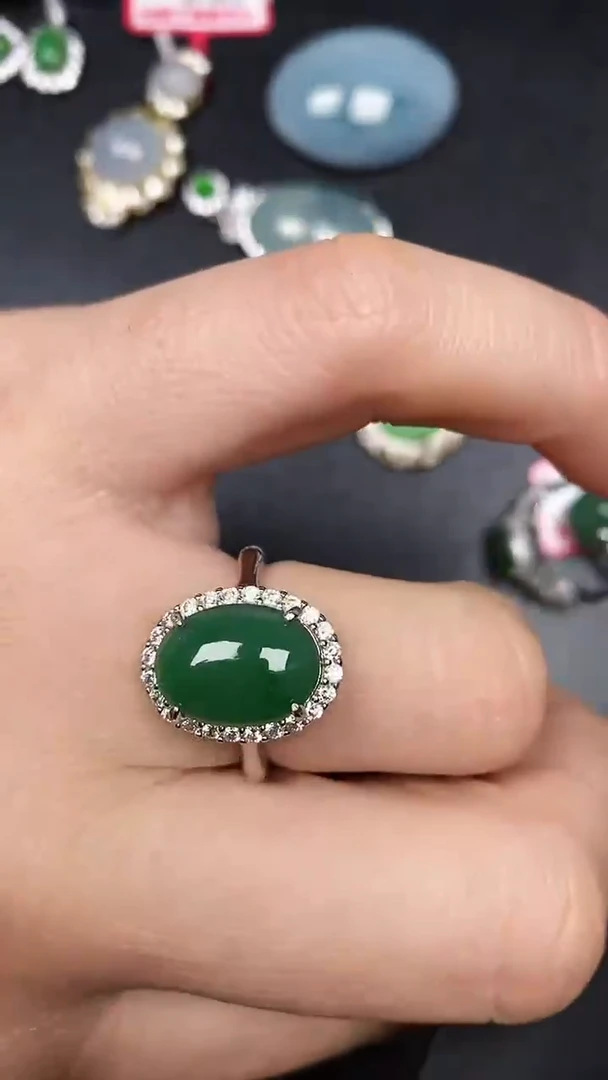 银S925镶嵌戒指翡翠3100