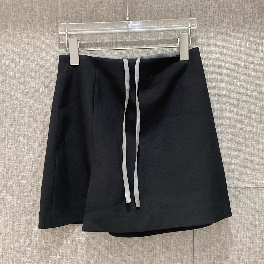 28555#女士新款抽绳双腰头短裙洋气百搭半身裙女