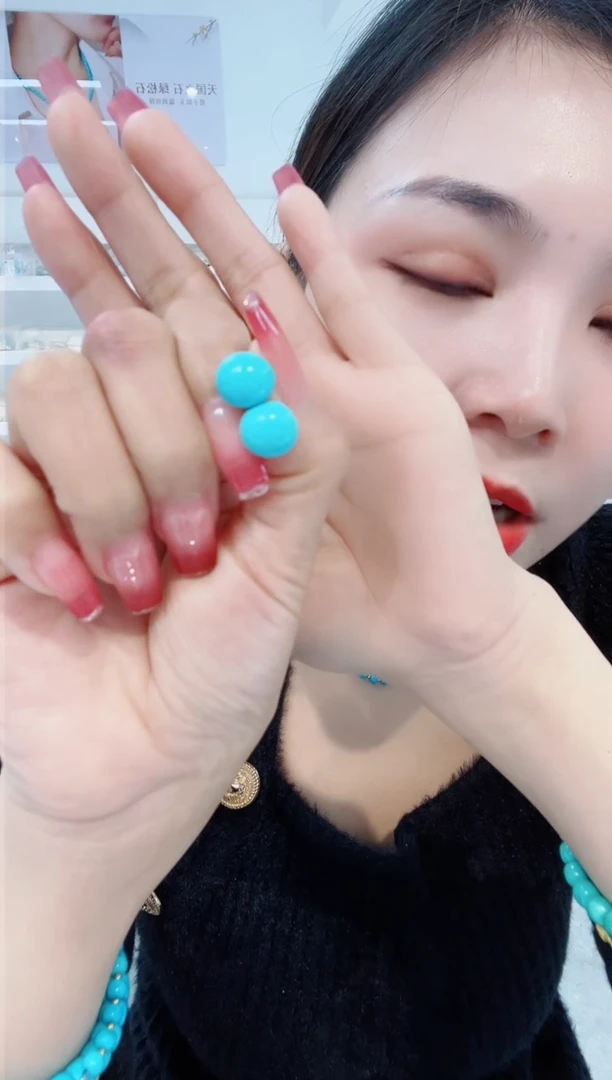 【闪购商品】绿松石耳钉18K金镶嵌发货一件10m+