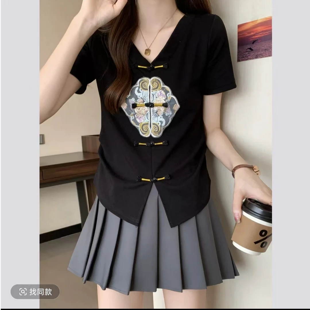 418-夏季中老年女装气质显瘦新中式T