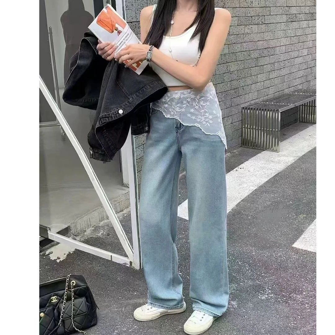 【锦衣服饰】QQ 6984蕾丝边休闲显瘦百搭直筒阔腿裤