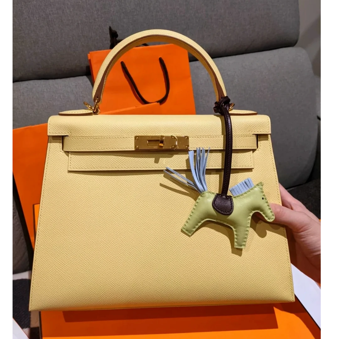 99新 Hermes/爱马仕 小花Jerry Kelly28小鸡黄 金扣Z刻包