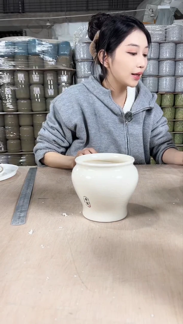 【闪购商品】陶瓷缸形裂纹白色13x13