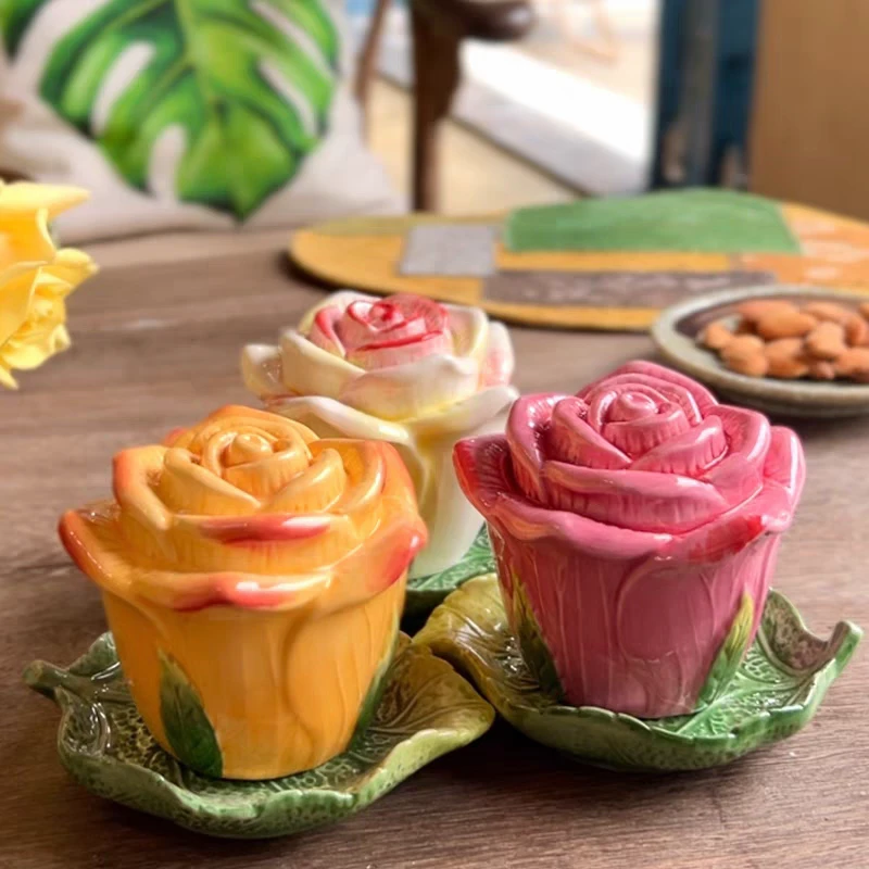 陶瓷牙签盒玫瑰花陶瓷牙签罐牙签筒餐桌茶几摆件乔迁结婚伴手礼品