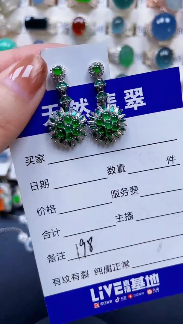 银S925镶嵌翡翠耳饰198