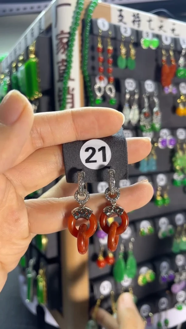 翡翠银S925镶嵌耳饰21...