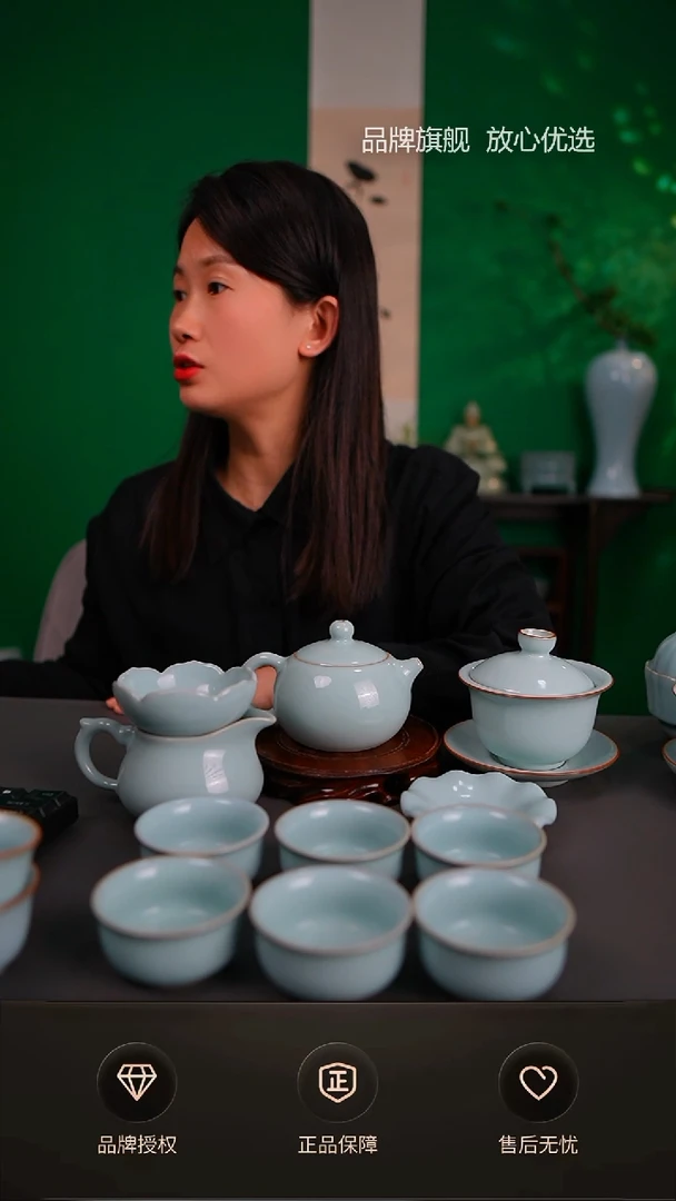 【闪购商品】天青臻稀支钉西施壶带盖碗大套装不完美