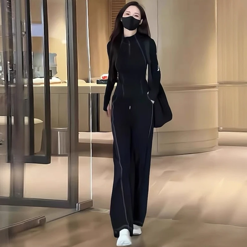 欧货休闲运动套装女春秋2025新款时尚洋气显瘦修身上衣跑步两件套