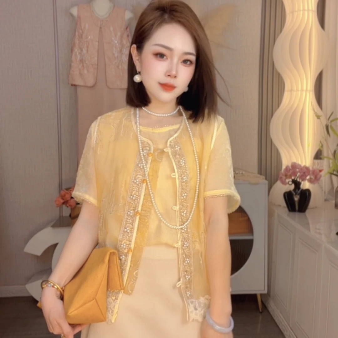 新中式国风重工刺绣亮片马甲女夏季2025新款高级感薄上衣