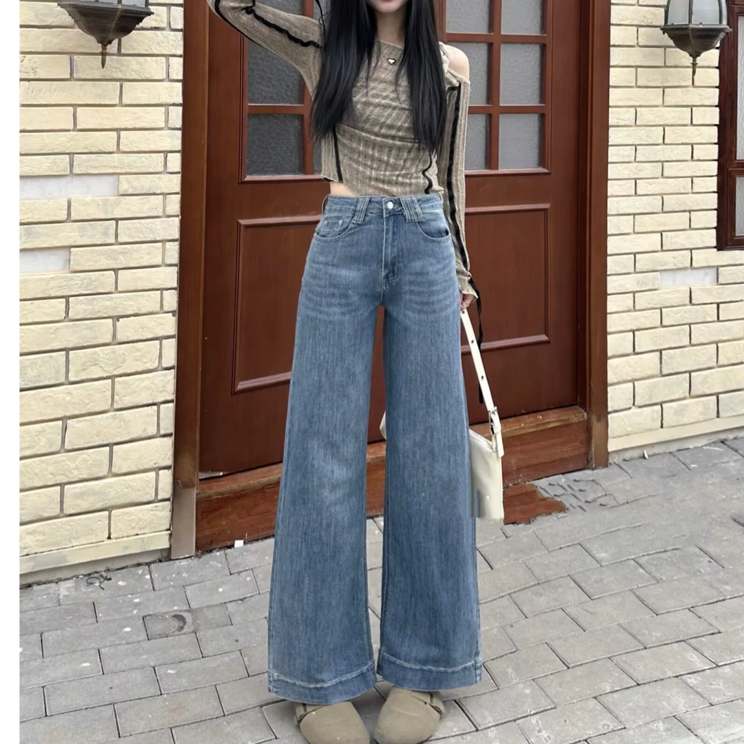 胖mm大码直筒牛仔裤女新款高腰大码九分裤阔腿裤8260