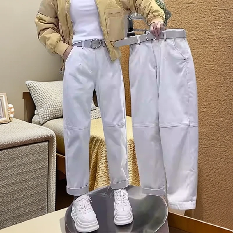 2025春季新款工装牛仔裤老爹裤女宽松大码微胖腿粗屁股大显瘦裤子