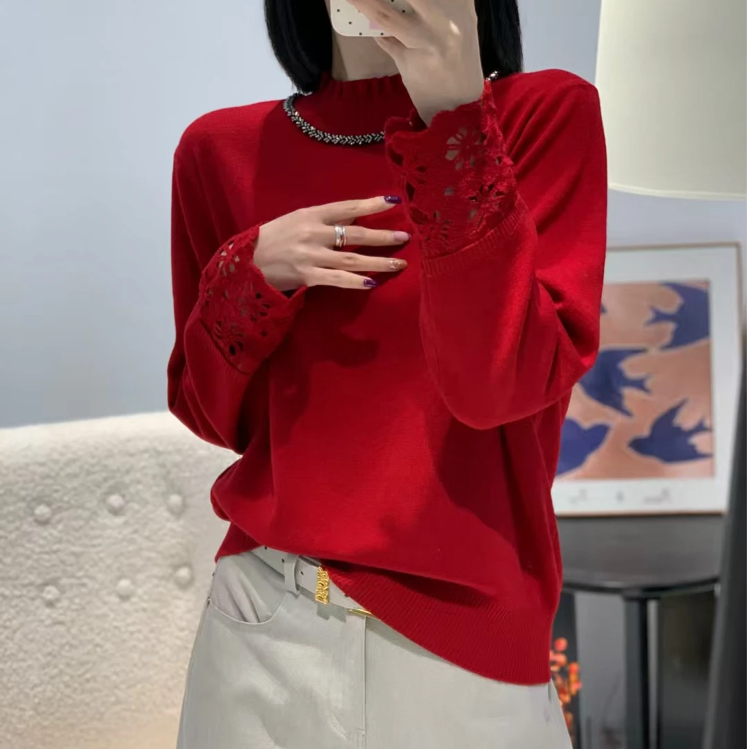 时尚木耳领袖花长袖半高领秋冬毛衫百搭