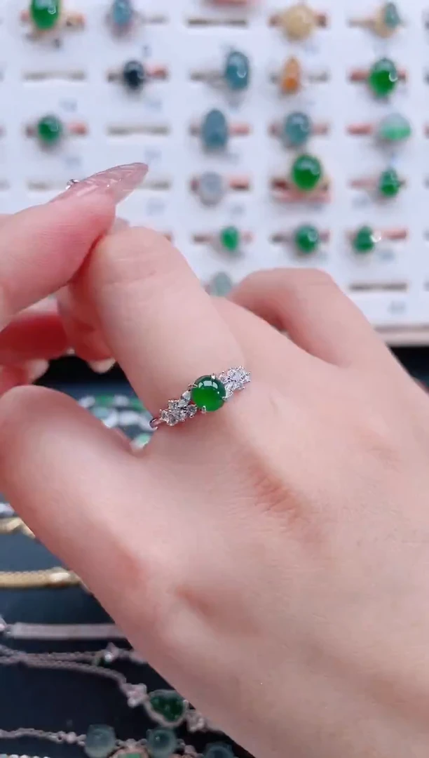 银S925镶嵌戒指翡翠天然翡翠