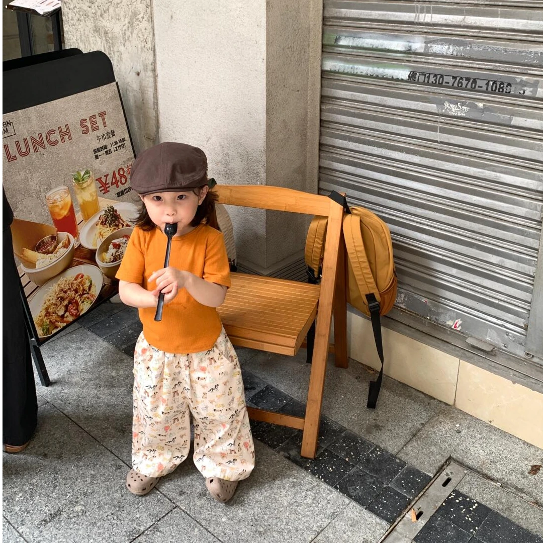 壹妈女童2025夏装新款洋气百搭小清新露背短袖T恤印花休闲裤套装