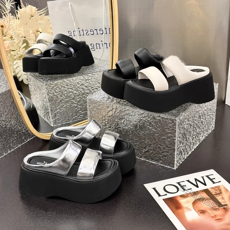 夏季纯色增高厚底一字拖女鞋网红外穿防滑松糕底