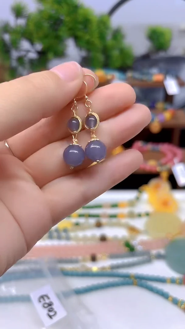 和田玉14K金镶嵌耳饰E802