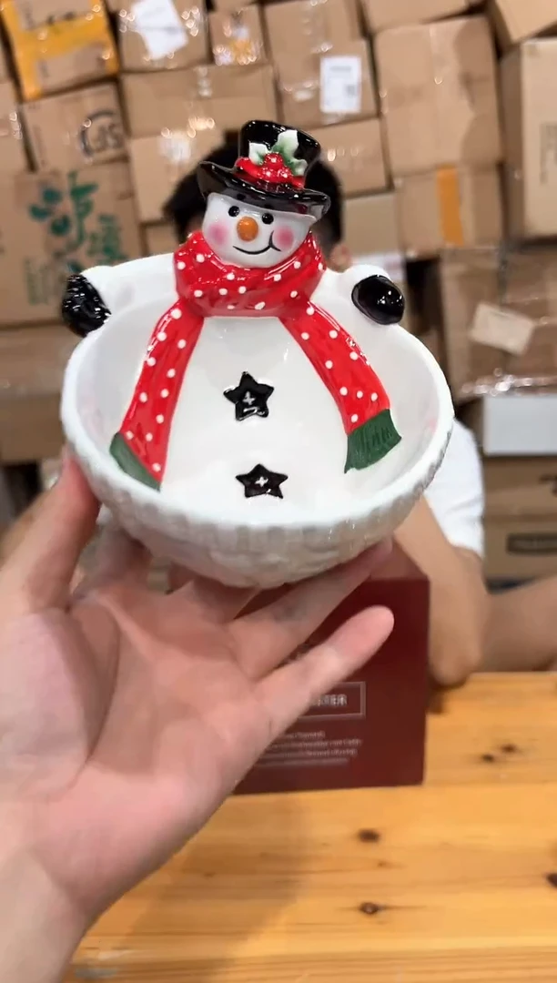 瓷片陶瓷原盒雪人碗