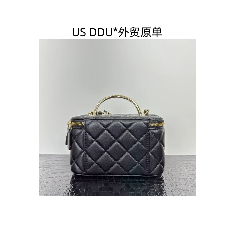 A36 手柄钻盒子小香风黑色胖子链条包单肩中号菱格盒子包HC104-黑