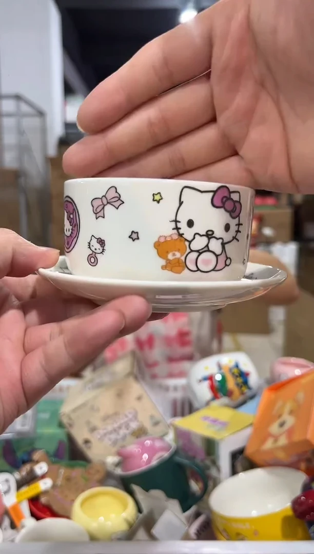 瓷片白色kt猫一杯一碟