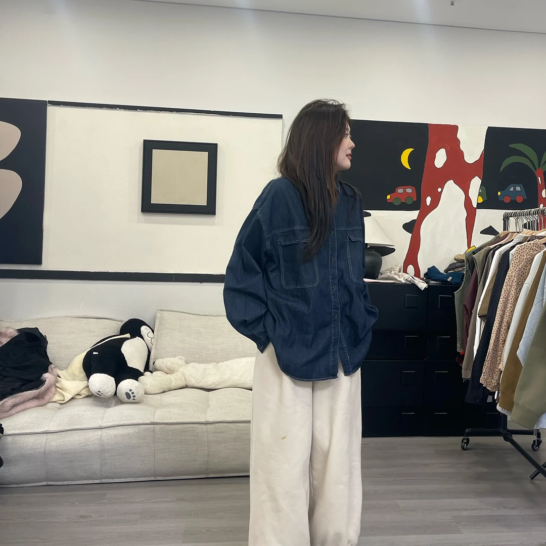 橘子罐头25新款春款长袖牛仔休闲百搭复古韩版潮流ins牛仔衬衫