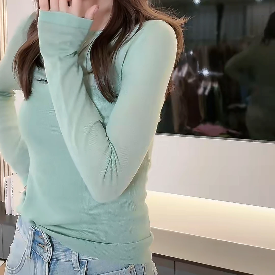 洋气女人味微透圆领套头上衣女2025新款春季气质减龄长袖针织衫