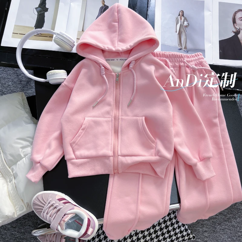 【ANDI】订制新款冬季潮加绒加厚休闲连帽中大童两件套套装2740