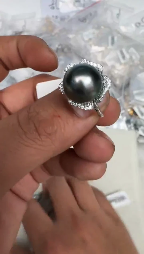 银S925镶嵌戒指海水珍珠戒指