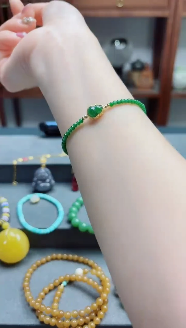 翡翠挂件18K金镶嵌18K金翡翠手链ZX