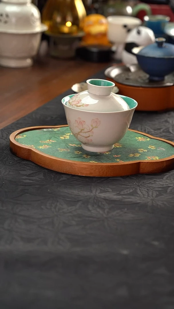 瓷片福利茶器玉兰花盖碗