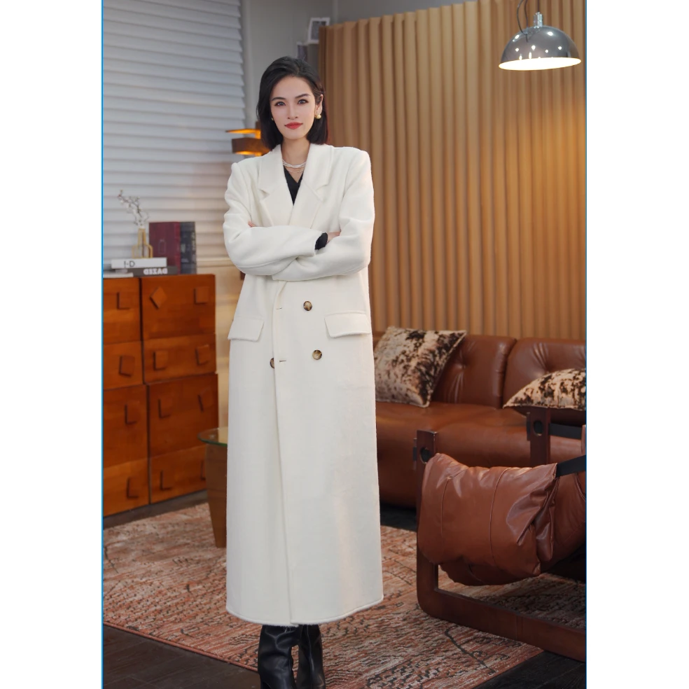 【倾城佳人】冬季加厚超长羊毛双面呢气质时尚高个子女士防寒大衣