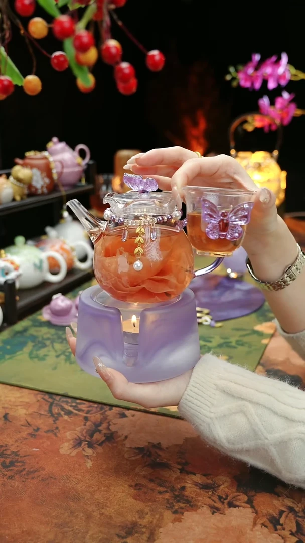 【闪购商品】紫色温茶台+茶壶+链子+杯子