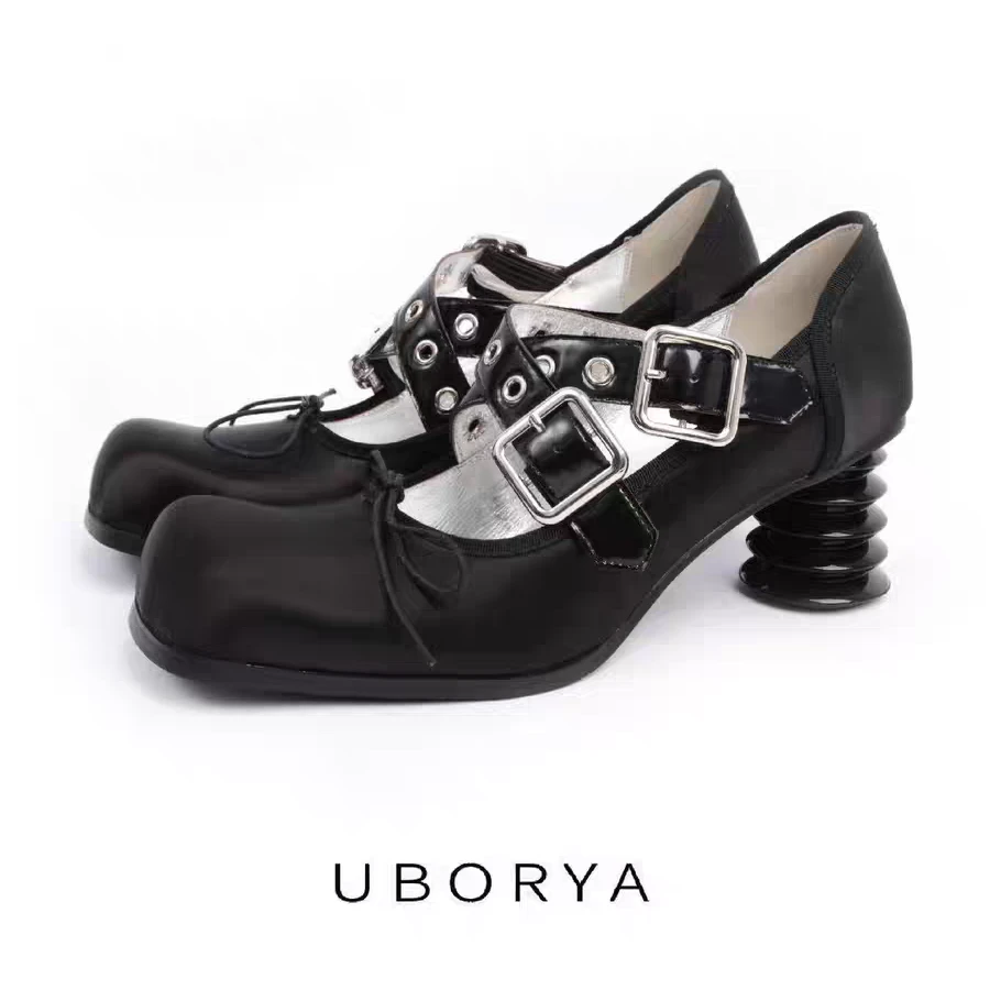 直播专属UBORYA原创y2k方头粗跟异形高跟单鞋女芭蕾
