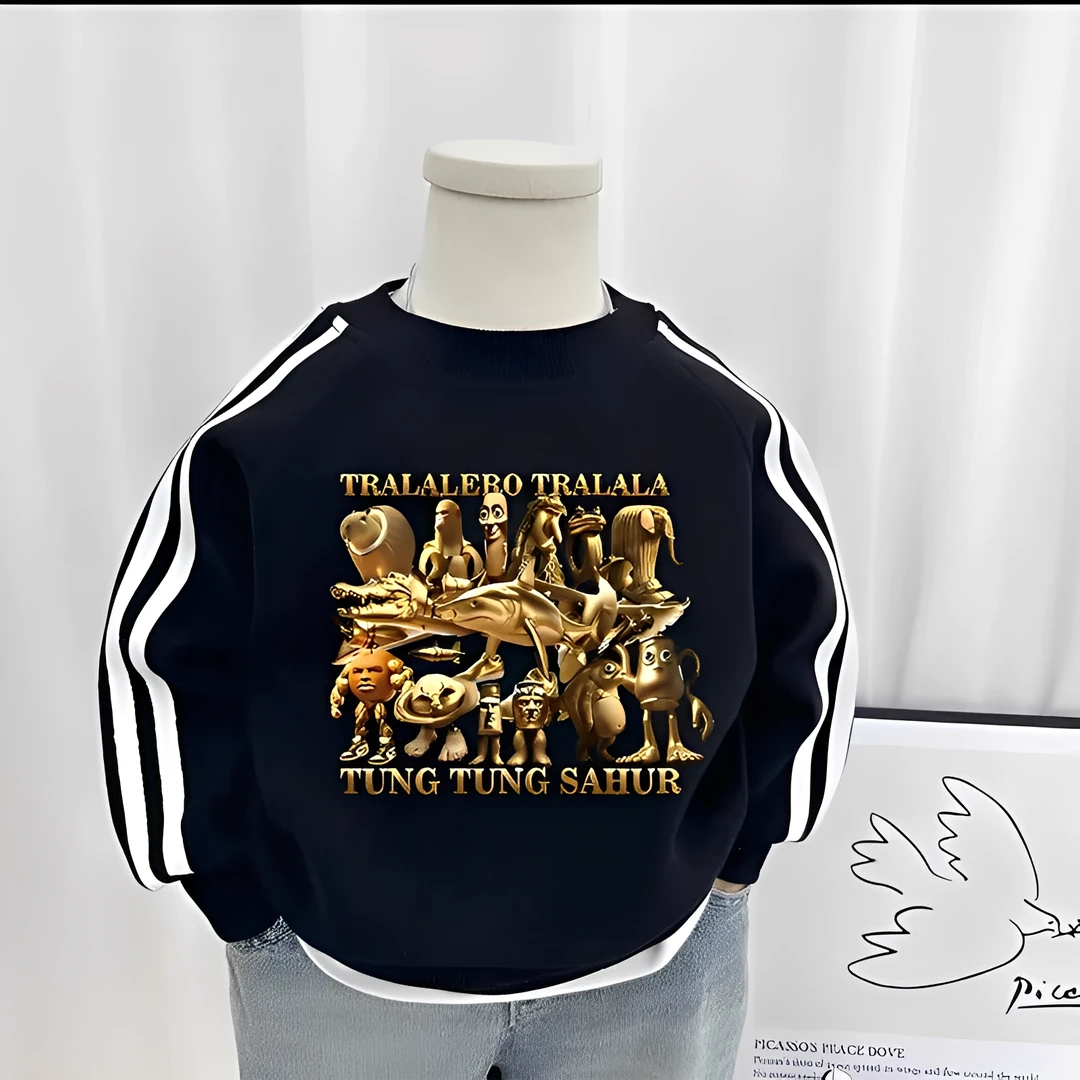 外国山海经秋冬纯棉长袖2025潮款潮酷痞帅童装儿童服装三条杠T桖