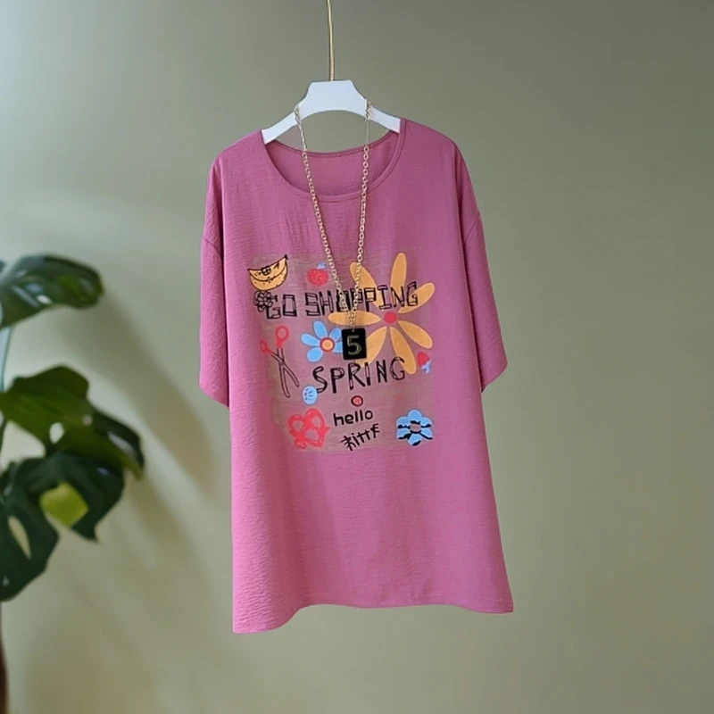 夏季短袖-韩版印花T恤宽松大版百搭休闲显瘦时尚短袖洋气衣服女一