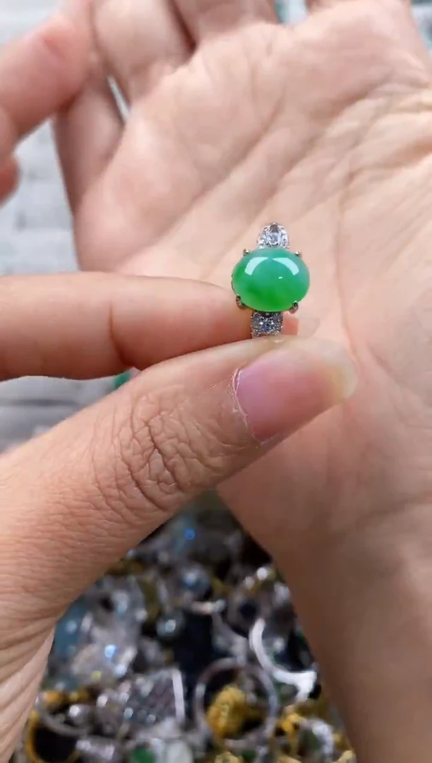 银S925镶嵌戒指翡翠222---7