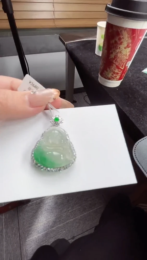 吊坠(赠链)银S925镶嵌石英质玉（非洲翠）5.769佛公