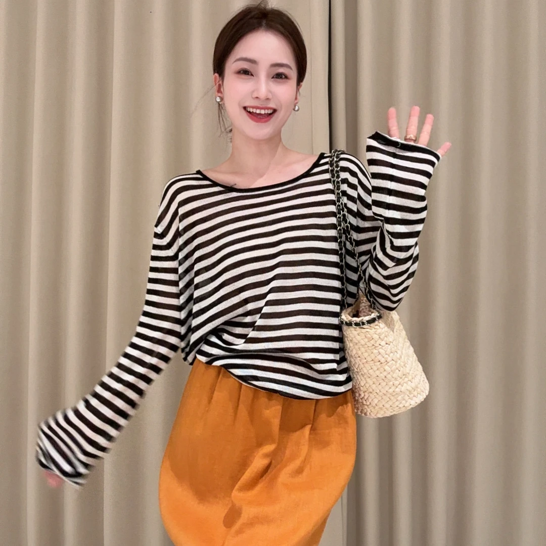 SUNCC自制 薄荷条纹 夏季冰感透气百搭休闲舒适随性慵懒简约上衣
