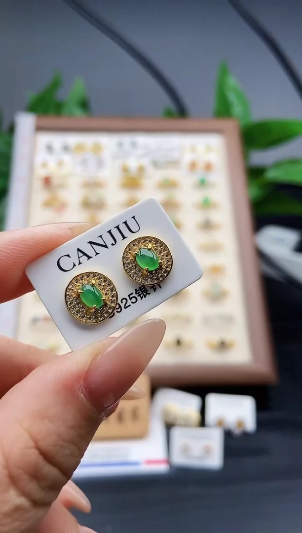 银S925镶嵌翡翠耳饰12