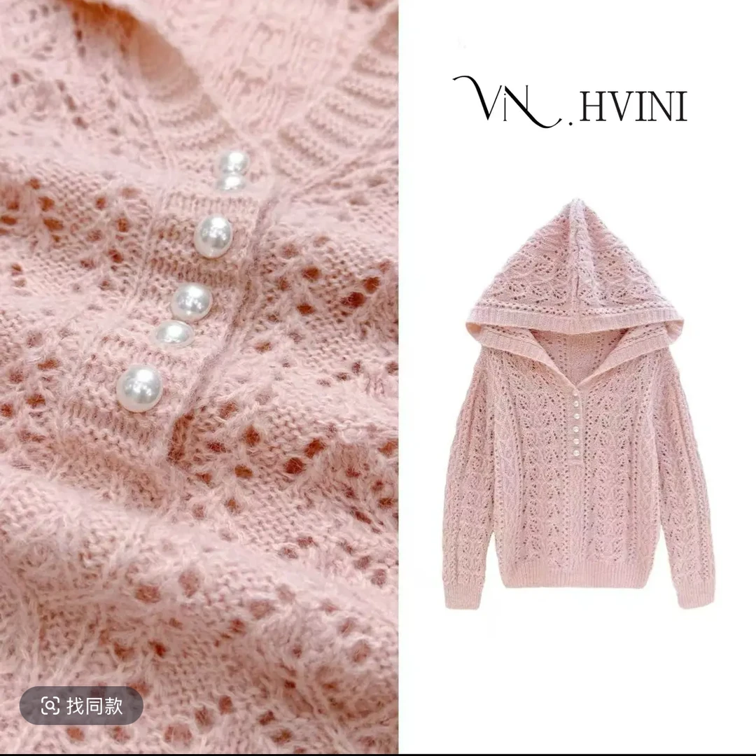 【镂空连帽】新款韩系设计感针织衫毛衣时尚百搭镂空