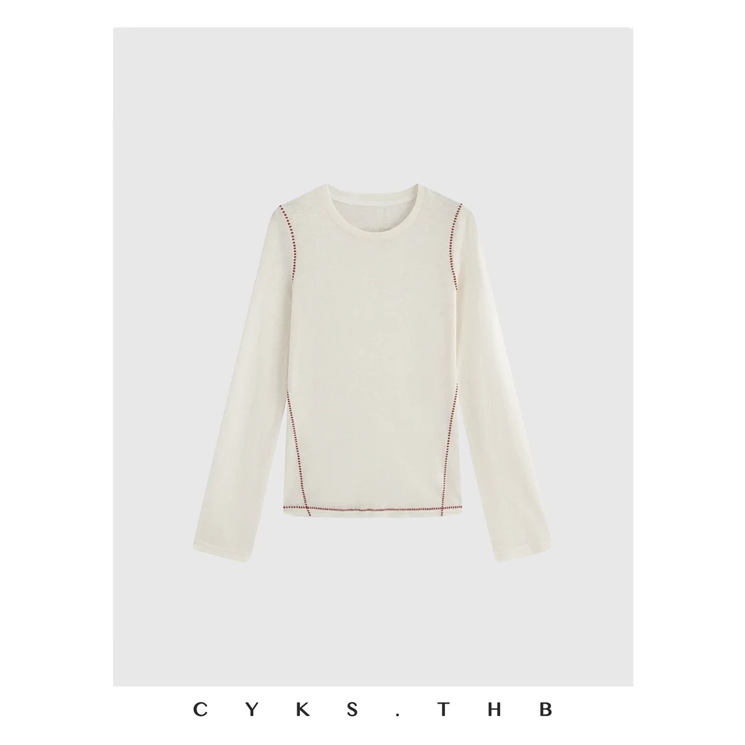 CYKS.THB | 设计师款云感棉撞线刺绣透气长袖T恤打底衫
